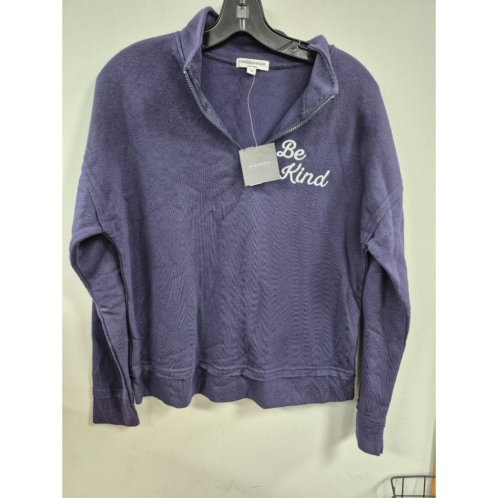 Women's Be Kind 1/4 Zip Graphic Sweatshirt - Grayson Threads (Juniors') - Navy M - Picture 4 of 6